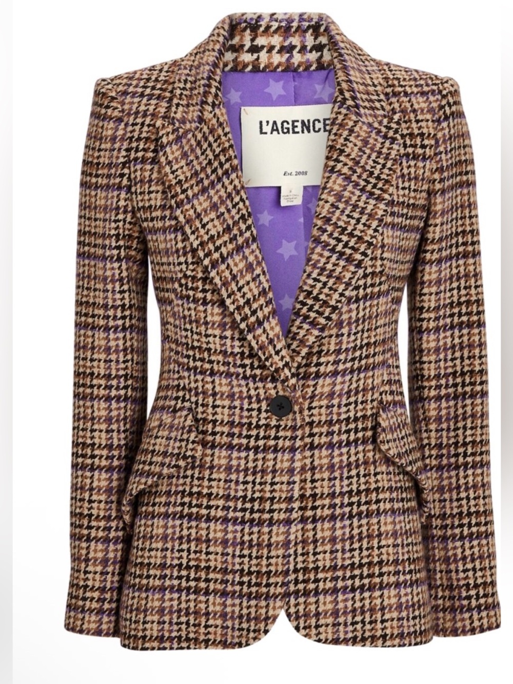 L'Agence Chamberlain Tan Multi Plaid Blazer NWOT